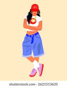 Illustration of beauty girl on beige background.