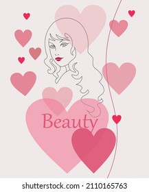 Illustration beauty lady. Drawing of a girl with a heart, Valentine,s day.