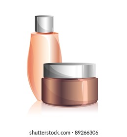 illustration of beauty lotion and cream on white background