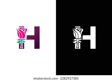 Illustration Beauty Rose with letter H sign logo vector design template. Letter H with rose for beauty and fashion.