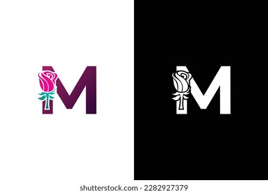 Illustration Beauty Rose with letter M sign logo vector design template. Letter M with rose for beauty and fashion.