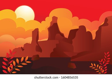 Illustration The beauty of the sunset view on the cliff. grand canyon