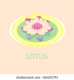 Illustration with beauty Water Lily flower in vector. Cute nature pastel background. LOTUS text card