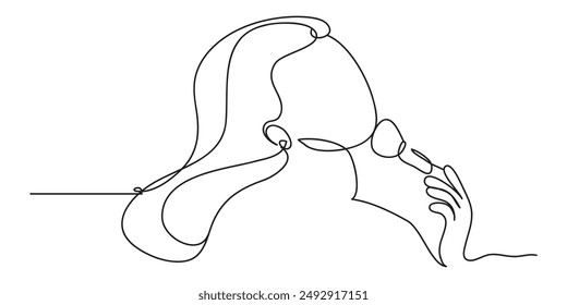 The Illustration of beauty woman doing make-up with single line style. Which is made by hand drawn with single line. This line art can be use for advertisement, logo, icon, etc.