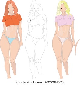an illustration of beauty women body with underwear and tight T-shirt