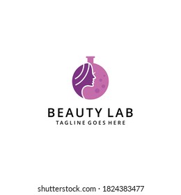 Illustration beauty women or girl  silhouette with glass lab sign logo design template
