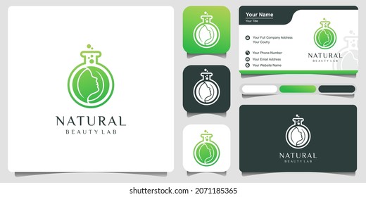 Illustration beauty women or girl silhouette with leaf glass lab sign logo design template