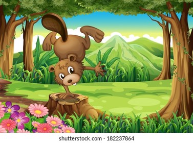 Illustration of a beaver above the stump
