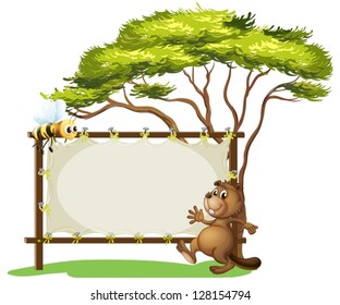 Illustration of a beaver beside an empty ad space on a white background