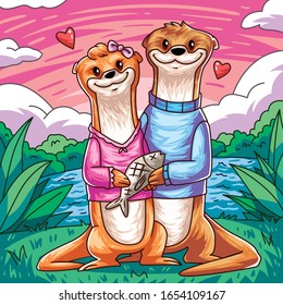 illustration beaver couple in love 