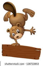 Illustration of a beaver and the empty board on a white background
