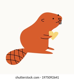 Illustration of a beaver with a heart on an isolated background. Dusty pastel colors. Modern flat style