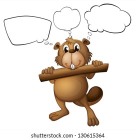 Illustration of a beaver holding a piece of wood with empty callouts on a white background