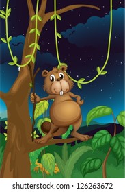 Illustration of a beaver in the jungle
