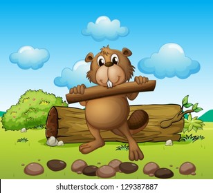 Illustration of a beaver with a piece of wood