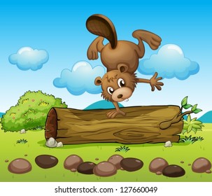 Illustration of a beaver playing alone