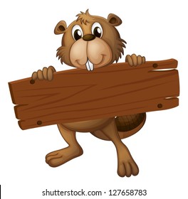 Illustration of a beaver with a sign board on a white background