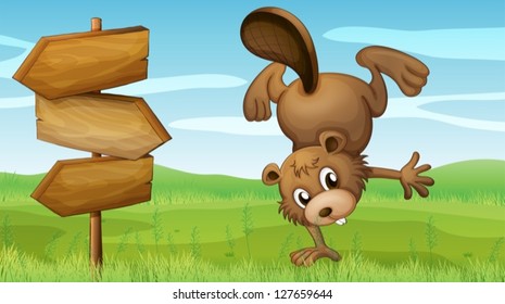 Illustration of a beaver and the signboard