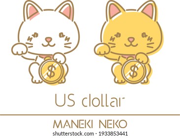 Illustration of a beckoning cat holding a dollar