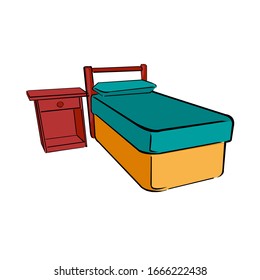 Illustration of a bed beside a window on a sunny day.EPS10