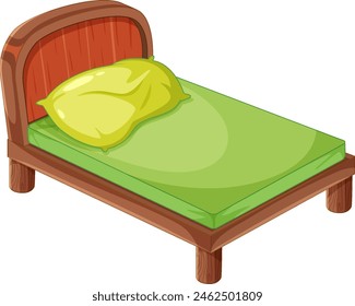 Ilustración de una cama con ropa de cama verde