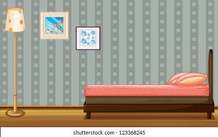 Ilustración de una cama y una lámpara en una habitación