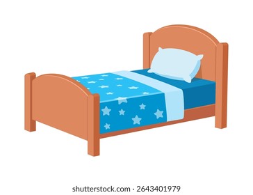 Illustration of a bed with a pillow and blue sheets with white stars