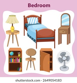 Ilustração de acessórios e objetos de quarto