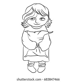 Illustration " it is bedtime". Isolated vector sleepy girl. Design, illustration for coloring book