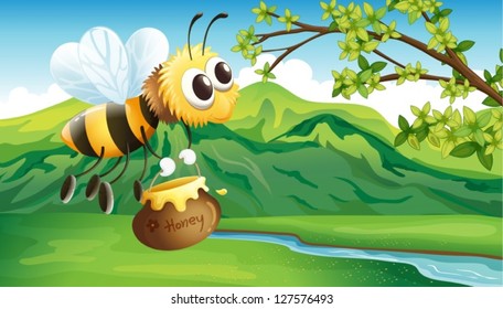 Illustration of a bee bringing a honey