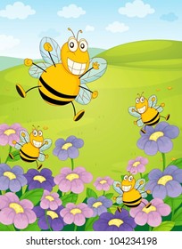 Illustration of bee with flowers