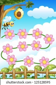 Illustration of a bee and flowers