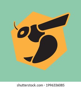 Illustration of a bee in front of a polygon-shaped hive.