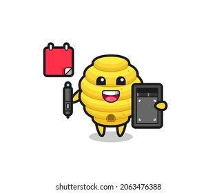 Illustration of bee hive mascot as a graphic designer , cute design