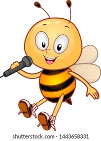 Illustration of a Bee Mascot Holding a Microphone Singing a Song