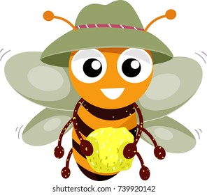 Illustration of a Bee Mascot Holding Pollen