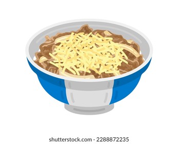 An illustration of a beef bowl topped with cheese.