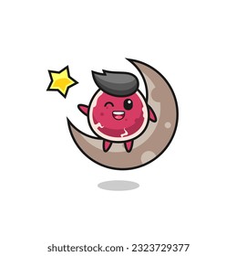 illustration of beef cartoon sitting on the half moon , cute style design for t shirt, sticker, logo element