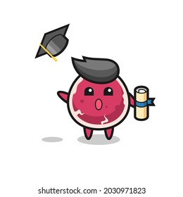 Illustration of beef cartoon throwing the hat at graduation , cute style design for t shirt, sticker, logo element