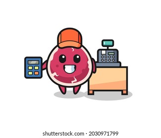 Illustration of beef character as a cashier , cute style design for t shirt, sticker, logo element
