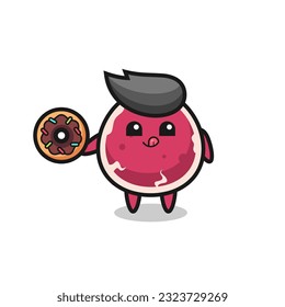 illustration of an beef character eating a doughnut , cute style design for t shirt, sticker, logo element