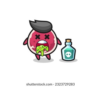 ilustración de un personaje de carne de res vómito debido a envenenamiento , diseño de estilo lindo para camiseta, pegatina, elemento logo