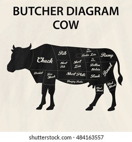 Illustration of Beef Cuts Chart cow