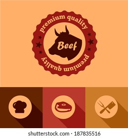 Illustration of Beef labels in Flat Design Style.