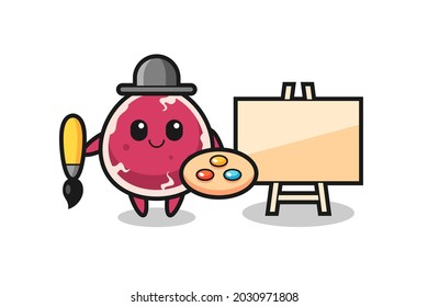 Ilustración de la mascota de ternera como pintor , diseño de estilo lindo para camiseta, pegatina, elemento logotipo