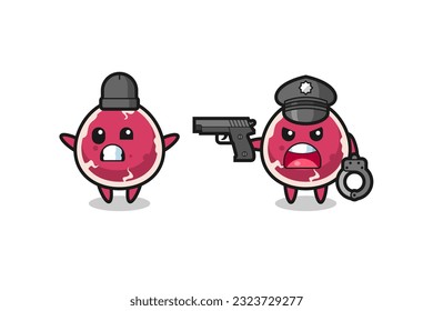 illustration of beef robber with hands up pose caught by police , cute style design for t shirt, sticker, logo element