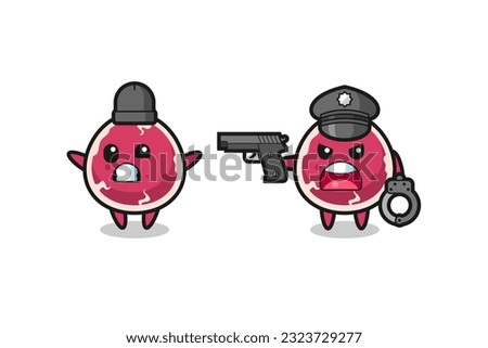 illustration of beef robber with hands up pose caught by police , cute style design for t shirt, sticker, logo element