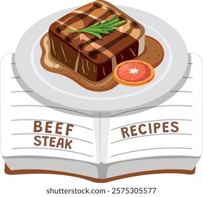 Illustration of beef steak on a recipe book