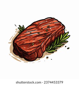 Illustration of beef steak with rosemary. Hand drawn vector illustration. hand-drawn vector illustration