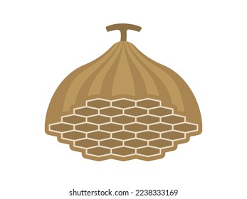 Ilustración de colmena con abejas.